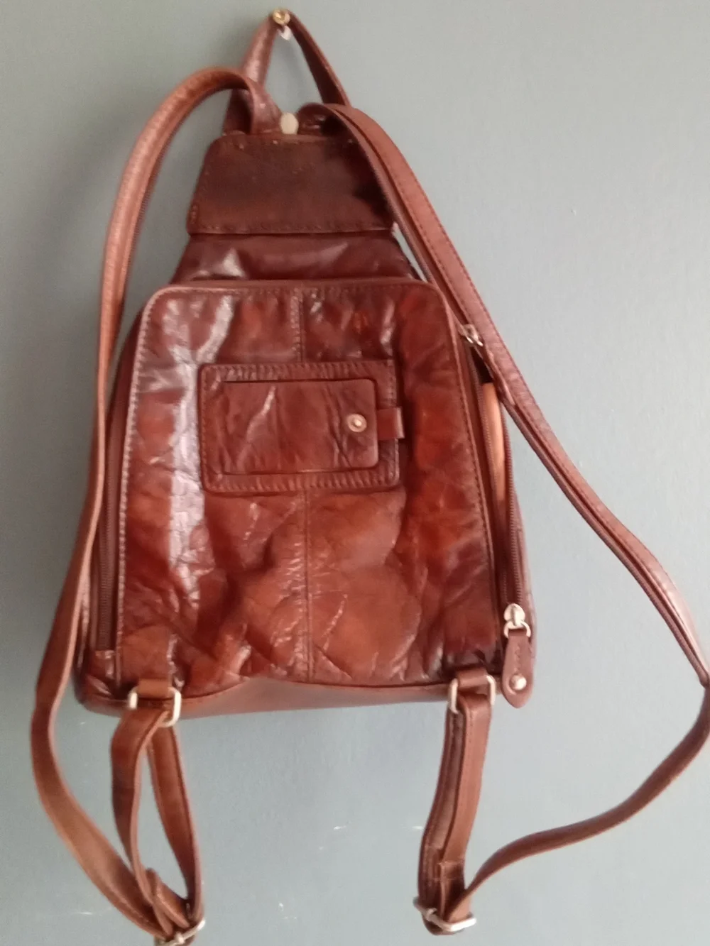 Giani Bernini Brown Leather Sling Backpack‎ Organizer Bag Cognac